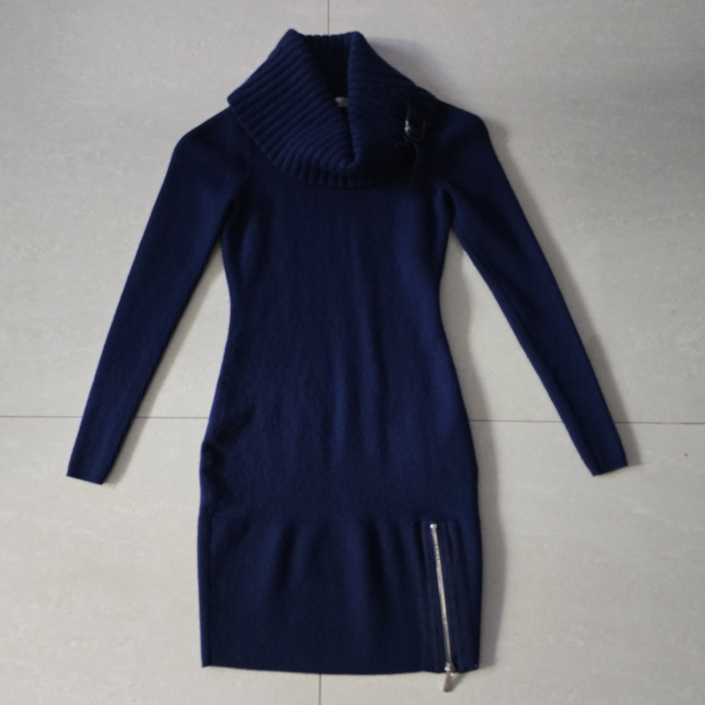 Karen Millen Sweater Dress with Cowl Neck - Blue - Size 1